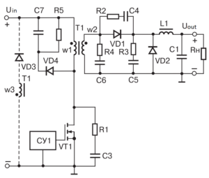 Schematic diagram of the power section of a single-cycle forward converter