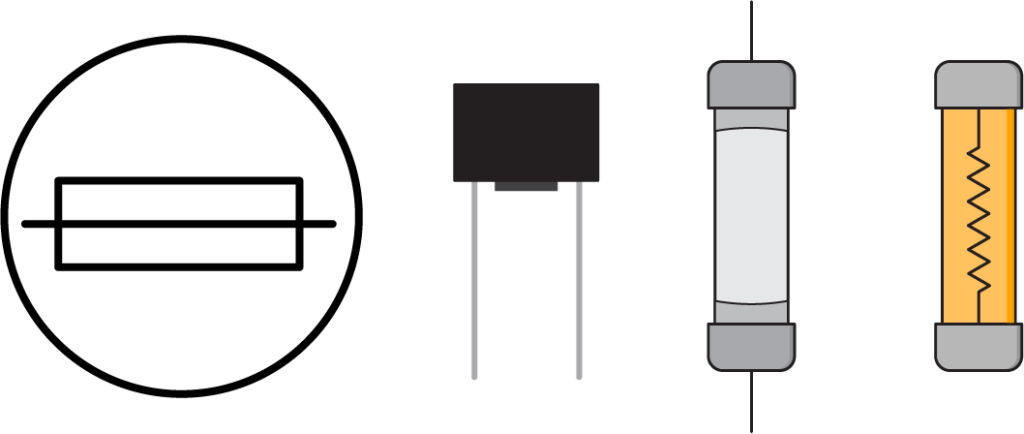 Fuse symbol (left) and mounting styles (right)